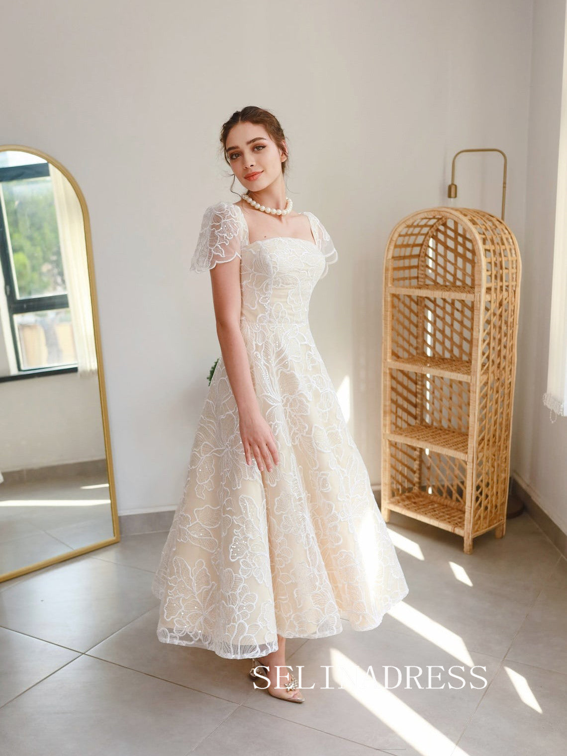 Square Neck Ankle-length Prom Dresses With Short Sleeve Cheap Formal Dresses SKO007 - US Size 2 / Same As Picture Square Neck Ankle-length Prom Dresses With Short Sleeve Cheap Formal Dresses SKO007 - US Size 2 / Same As Picture