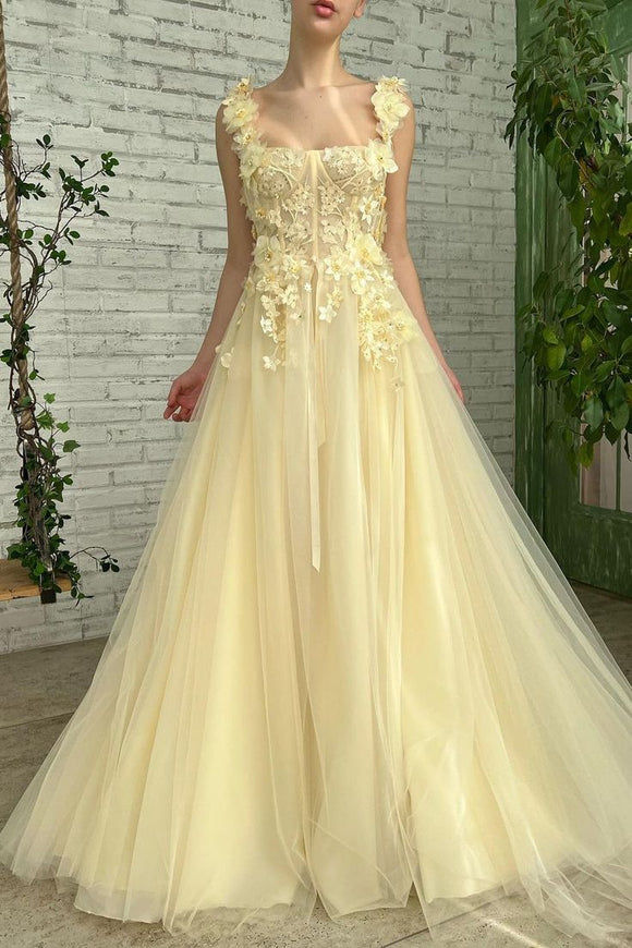 Square Open Back Appliques Lace Prom Dress Sleeveless Evening Dress EWR318|Selinadress