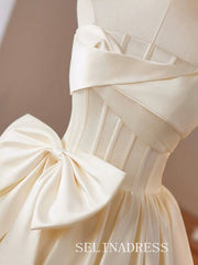 Stapless Beige Cocktail Dress With Bow Cute Homecoming Dresses #ABC006|Selinadress