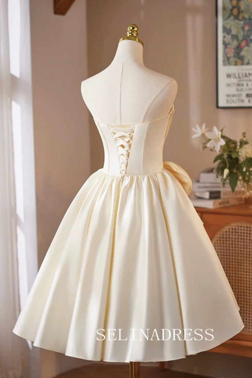 Stapless Beige Cocktail Dress With Bow Cute Homecoming Dresses #ABC006|Selinadress