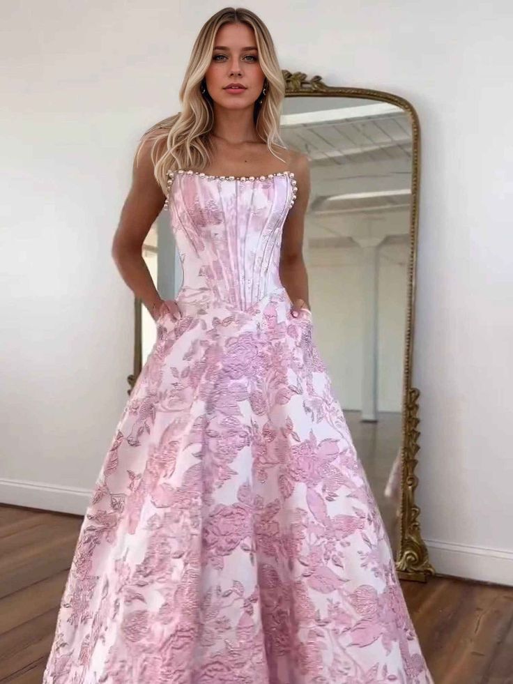 Strapless A line 3D Floral Long Prom Dress Formal Dresses SEA052|Selinadress