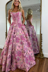 Strapless A line 3D Floral Long Prom Dress Formal Dresses SEA052|Selinadress