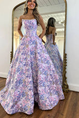 Strapless A line 3D Floral Long Prom Dress Formal Dresses SEA052|Selinadress