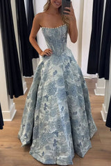 Strapless A line 3D Floral Long Prom Dress Formal Dresses SEA052|Selinadress
