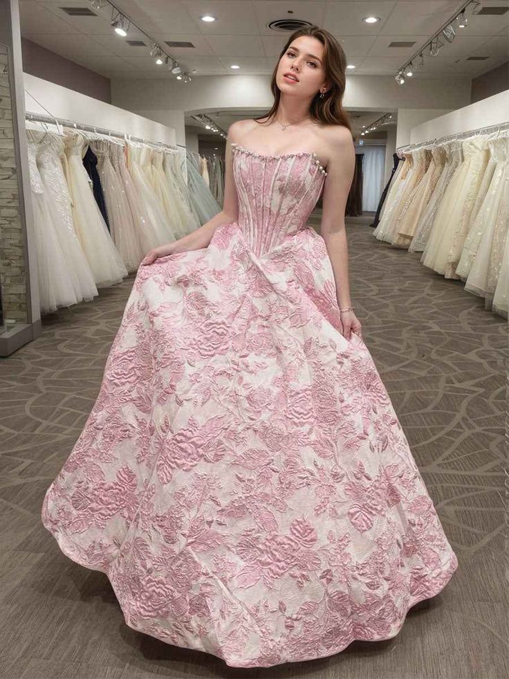 Strapless A line 3D Floral Long Prom Dress Formal Dresses SEA052|Selinadress