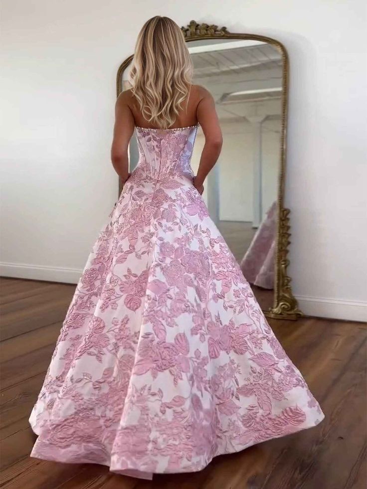 Strapless A line 3D Floral Long Prom Dress Formal Dresses SEA052|Selinadress