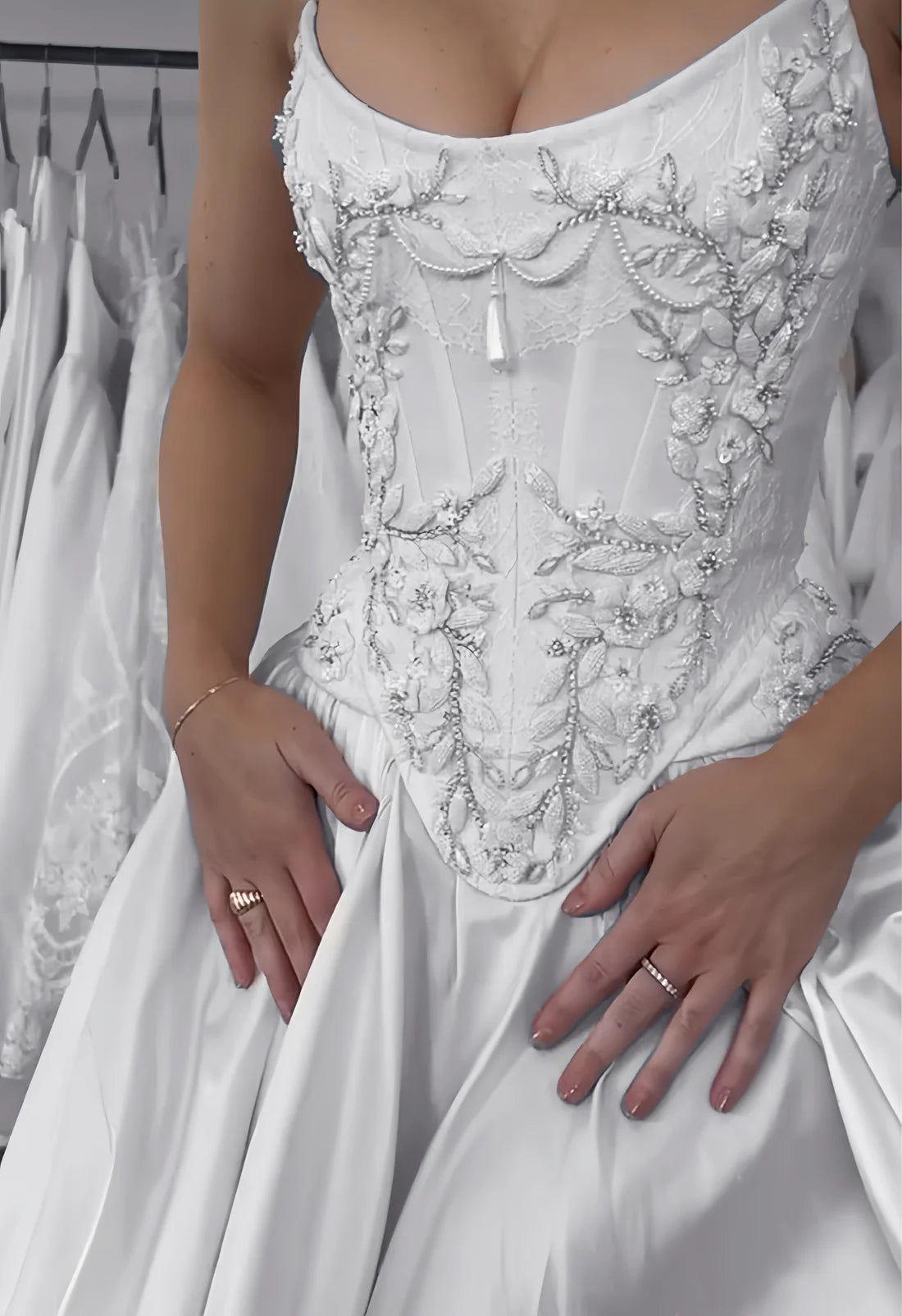Strapless A-line Satin Wedding Dresses Lace Rustic Bridal Gowns CBA031|Selinadress