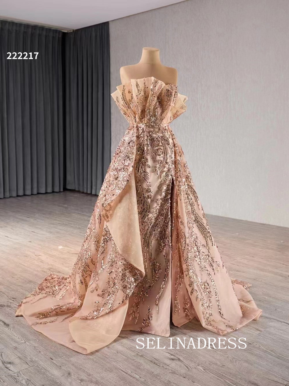 Strapless Sequins Luxury Wedding Dress Overskirt Quinceanera Dress 222 SELINADRESS Strapless Sequins Luxury Wedding Dress Overskirt Quinceanera Dress 222 SELINADRESS