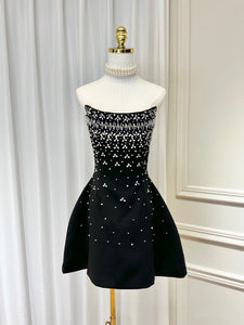 Strapless Black Short Prom Dress Elegant Satin Homecoming Dresses #lko020|Selinadress