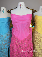 Strapless Corset Bodice Prom Dress With Oversized Bow Back & High Slit SEA207|Selinadress