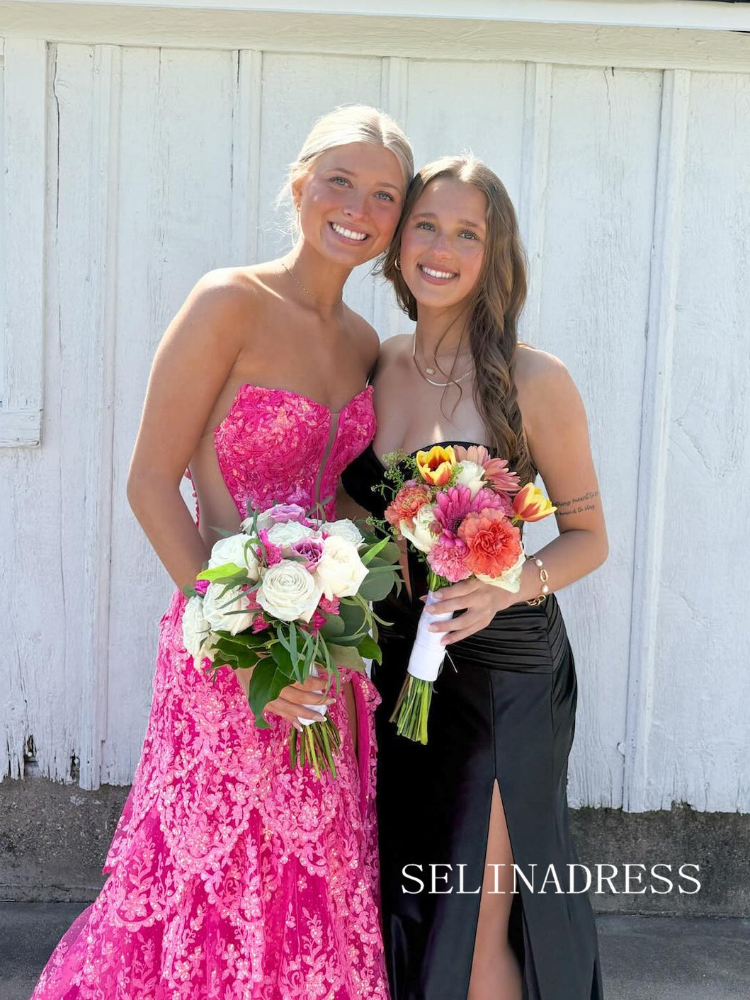 Strapless Fuchsia Lace Sequin Mermaid Prom Dress Formal Dress SQW030 SELINADRESS Strapless Fuchsia Lace Sequin Mermaid Prom Dress Formal Dress SQW030 SELINADRESS