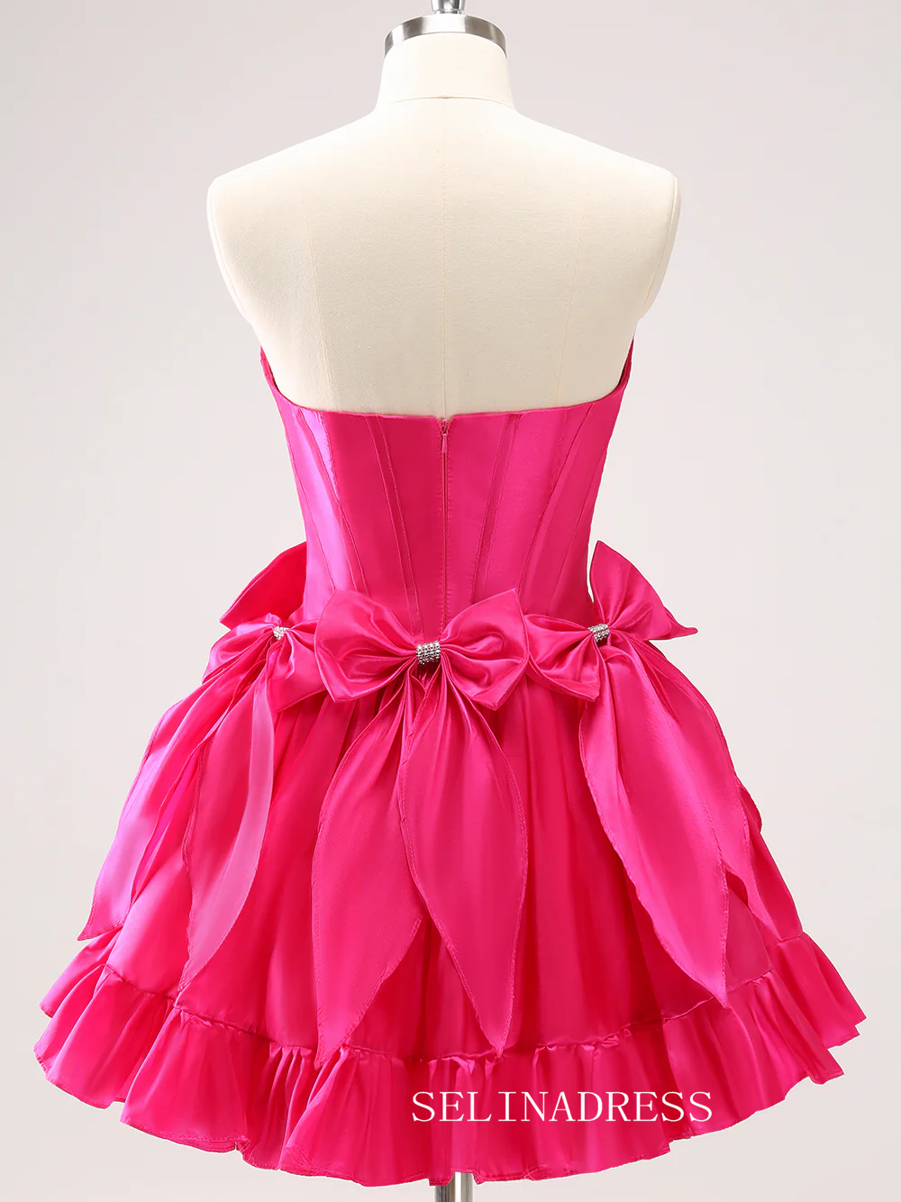 Strapless Hot Pink Homecoming Dresses Cute Bowknot Hoco Dress #TKL2346 SELINADRESS Strapless Hot Pink Homecoming Dresses Cute Bowknot Hoco Dress #TKL2346 SELINADRESS