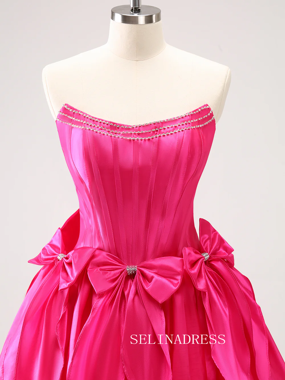 Strapless Hot Pink Homecoming Dresses Cute Bowknot Hoco Dress #TKL2346 SELINADRESS Strapless Hot Pink Homecoming Dresses Cute Bowknot Hoco Dress #TKL2346 SELINADRESS