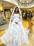 Strapless Long Sleeve Lace Ball Gown Wedding Dress Bridal Gowns lps003