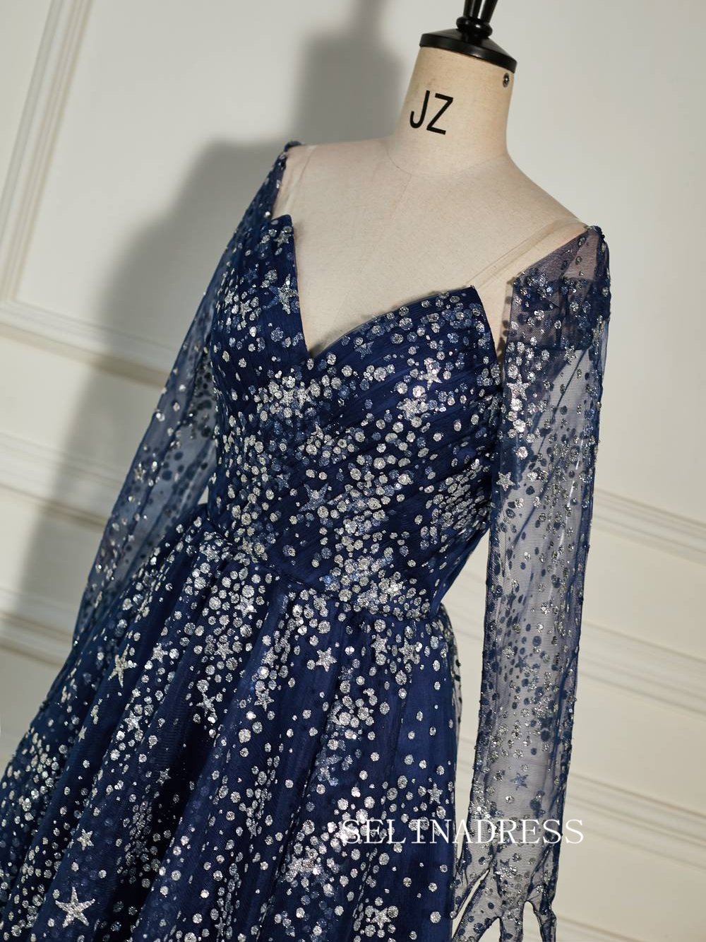 Strapless Navy Blue Sequin Homecoming Dress with Long Gloves SEA008 SELINADRESS Strapless Navy Blue Sequin Homecoming Dress with Long Gloves SEA008 SELINADRESS