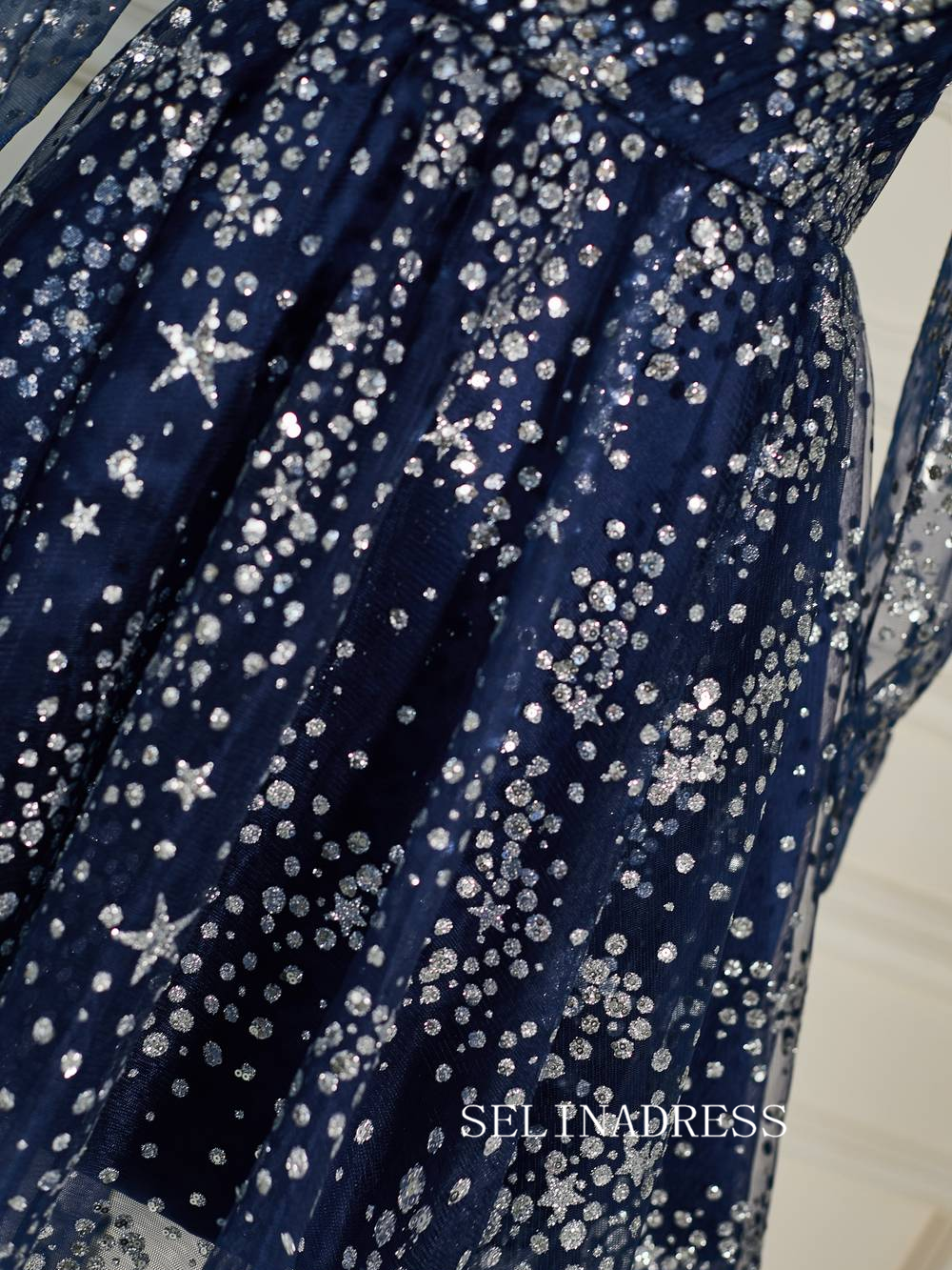 Strapless Navy Blue Sequin Homecoming Dress with Long Gloves SEA008 SELINADRESS Strapless Navy Blue Sequin Homecoming Dress with Long Gloves SEA008 SELINADRESS