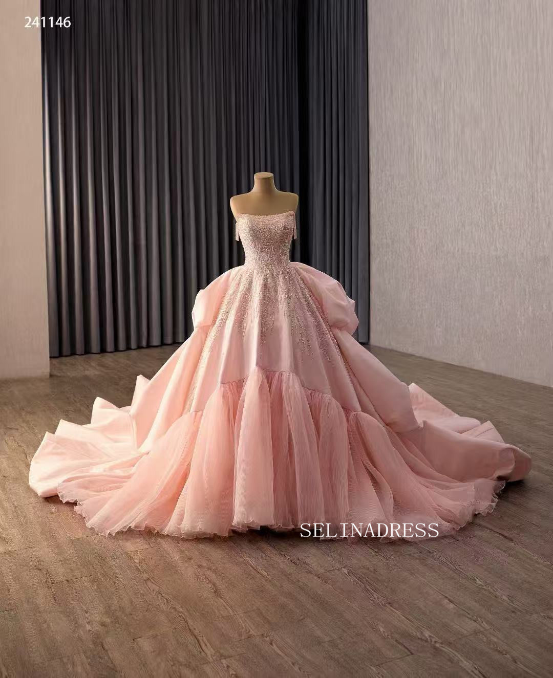 Strapless Pink Ball Gown Wedding Dresses Elegant Princess Dress 241146|Selinadress