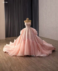 Strapless Pink Ball Gown Wedding Dresses Elegant Princess Dress 241146|Selinadress