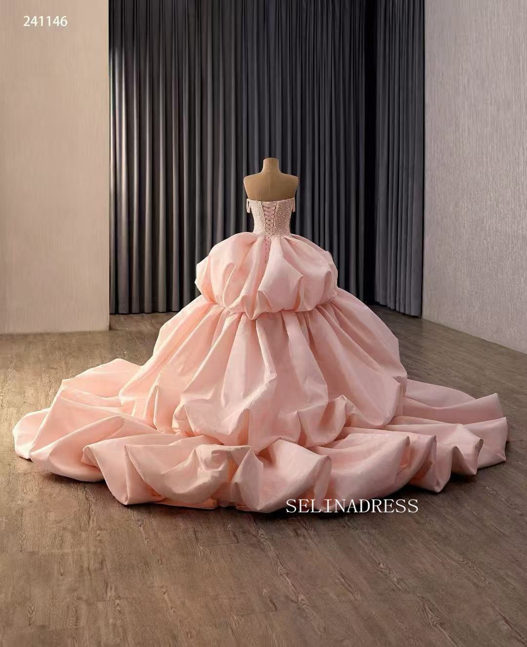Strapless Pink Ball Gown Wedding Dresses Elegant Princess Dress 241146|Selinadress