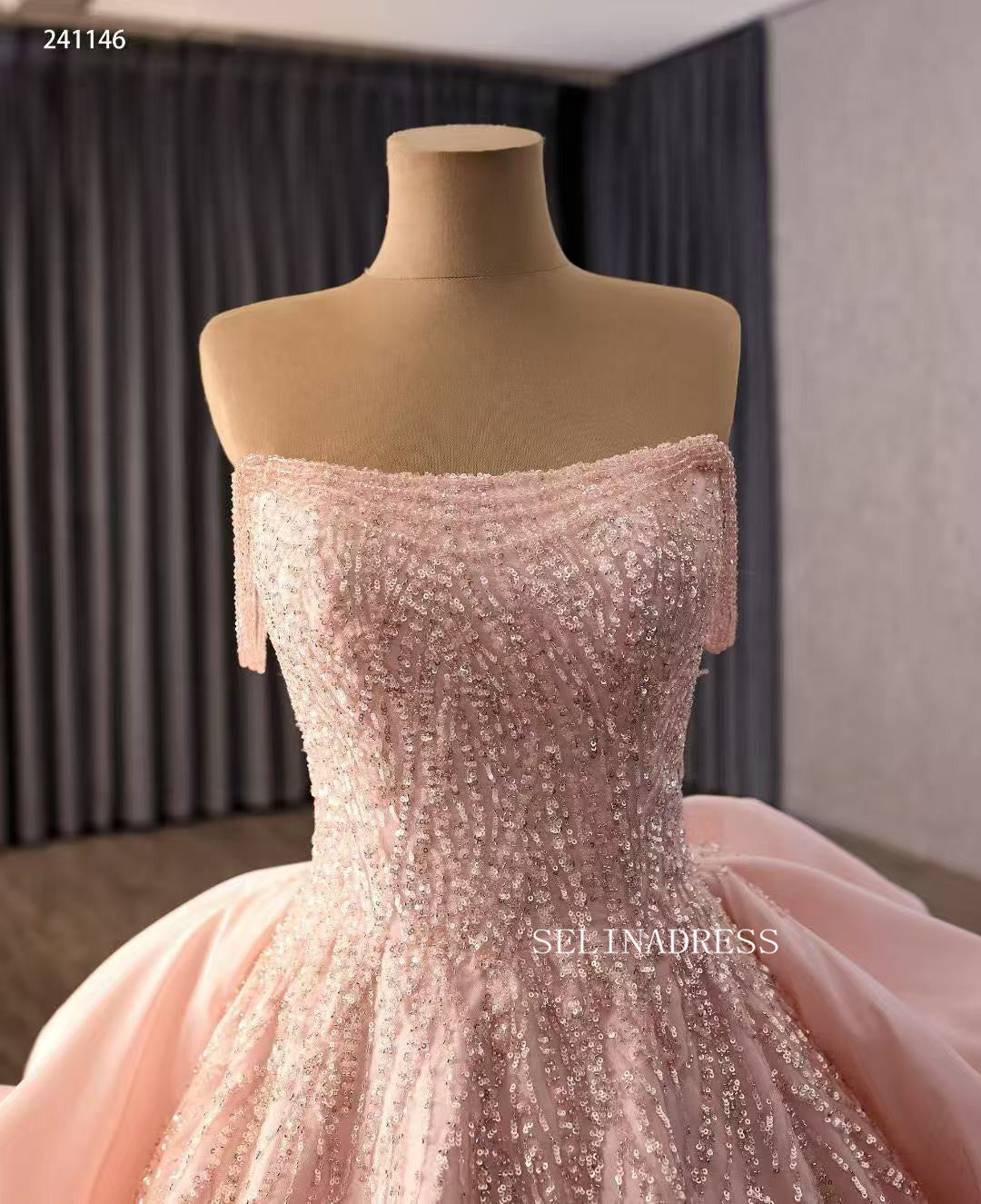 Strapless Pink Ball Gown Wedding Dresses Elegant Princess Dress 241146|Selinadress