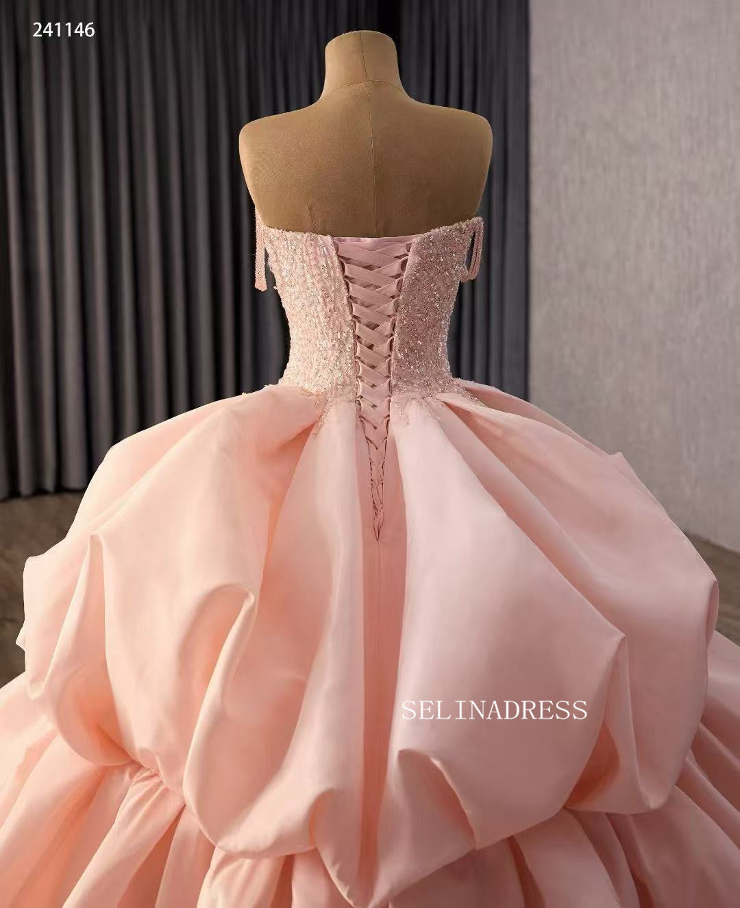 Strapless Pink Ball Gown Wedding Dresses Elegant Princess Dress 241146|Selinadress