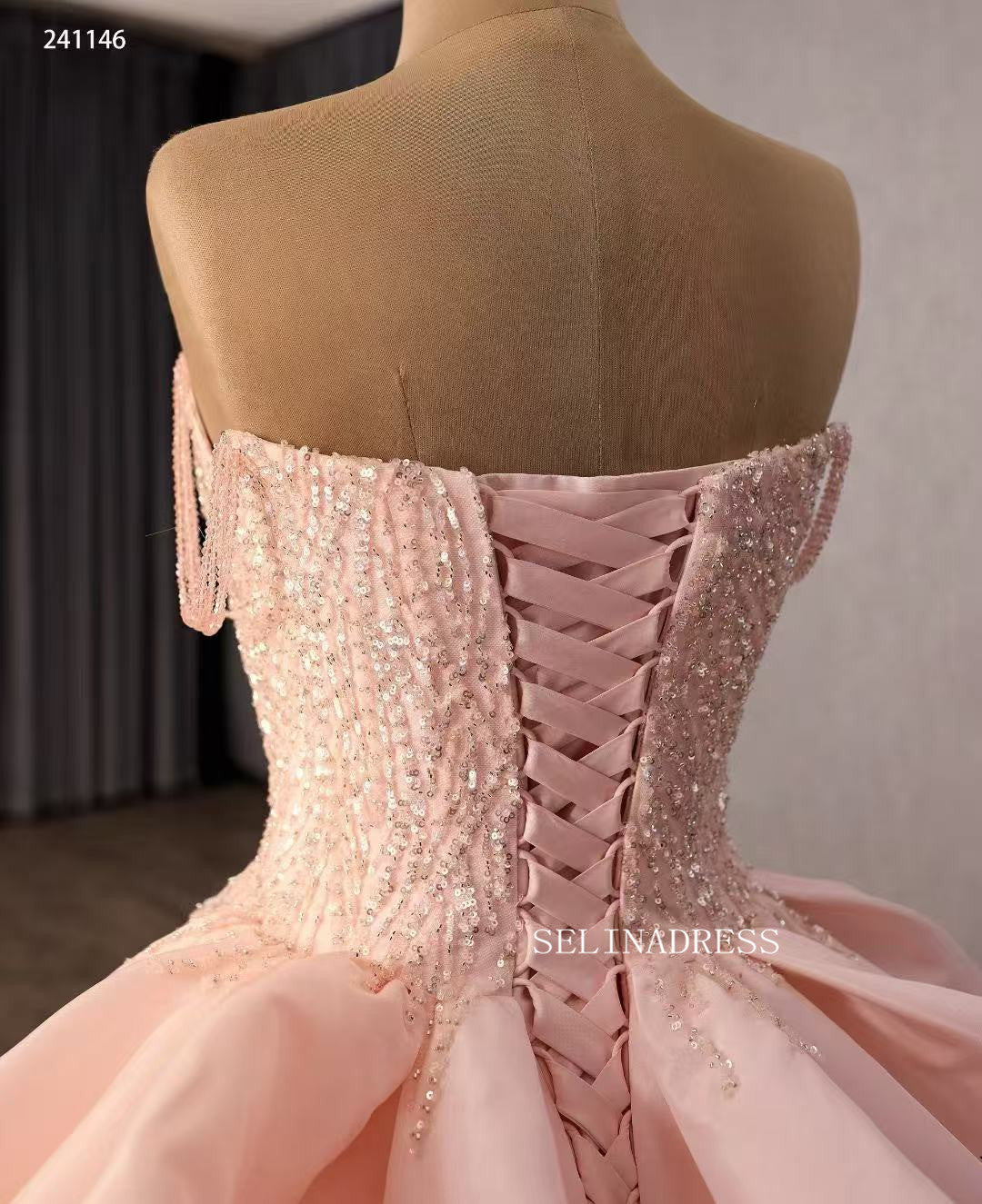 Strapless Pink Ball Gown Wedding Dresses Elegant Princess Dress 241146|Selinadress