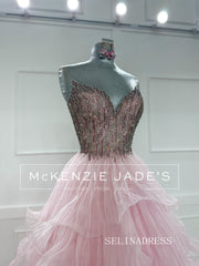 Pink Sweetheart Rhinestone Long Prom Dresses Multi-layered Evening Dresses SEA290|Selinadress