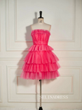 Strapless Ruffles Tiered Tulle Watermelon Homecoming Dress Short Party Dress SEA003