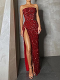 Strapless Sexy High Slit Prom Dress Sequin Formal Dress sea081|Selinadress