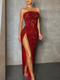 Strapless Sexy High Slit Prom Dress Sequin Formal Dress sea081|Selinadress