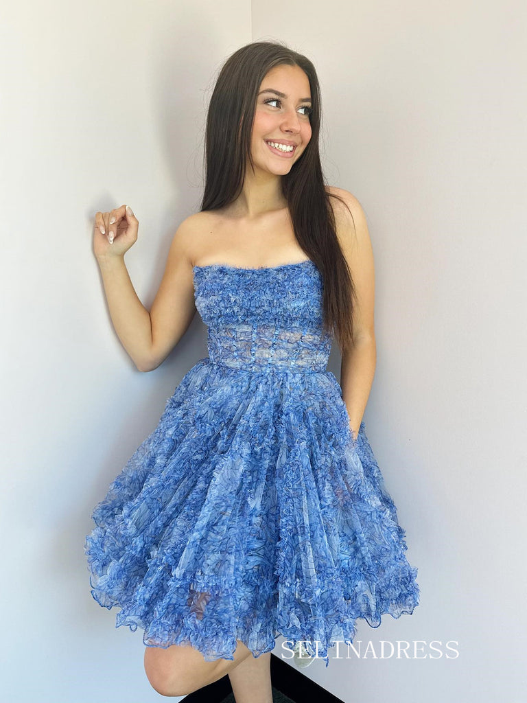 Strapless Tulle Blue Short Junior Homecoming Dress #EWR701 – SELINADRESS