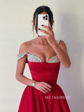 Straps Beaded Red Long Prom Dress Evneing Dress SEW1120