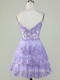 Straps Sequins Corset Layered Lavender Homecoming Dress Short Party Dress SEA002|Selinadress
