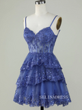 Straps Sequins Corset Layered Lavender Homecoming Dress Short Party Dress SEA002|Selinadress