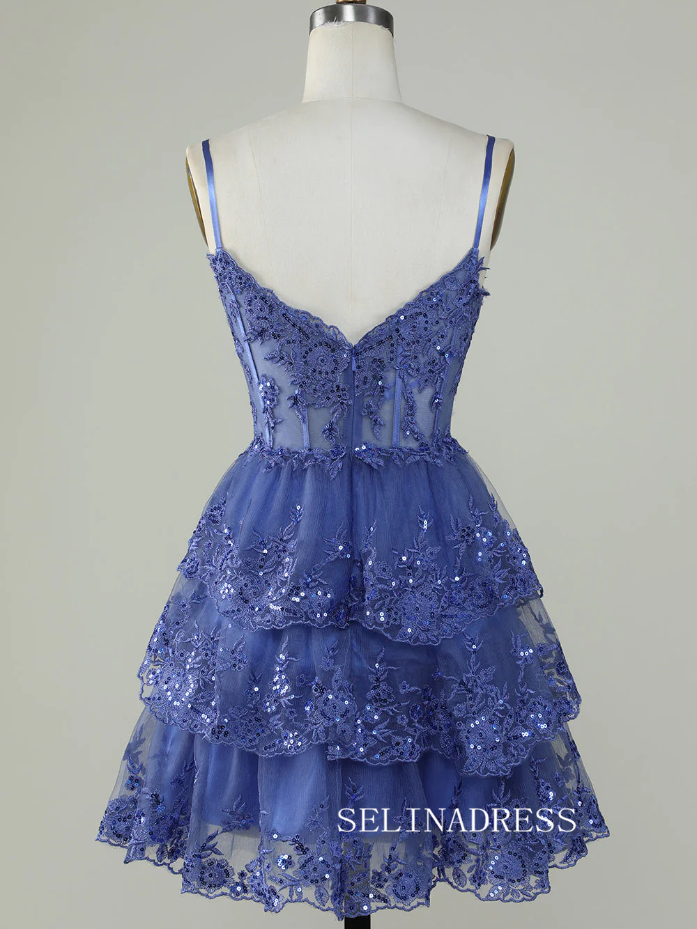 Straps Sequins Corset Layered Lavender Homecoming Dress Short Party Dr SELINADRESS Straps Sequins Corset Layered Lavender Homecoming Dress Short Party Dr SELINADRESS