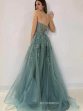 Straps Sparkly Tulle Lace Long Prom Dress with Slit sew1035