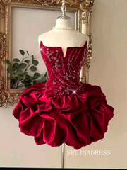 Stunning ‌Velvet Ruby Mini Ball Gown with Crystal Embellishments cok070|Selinadress