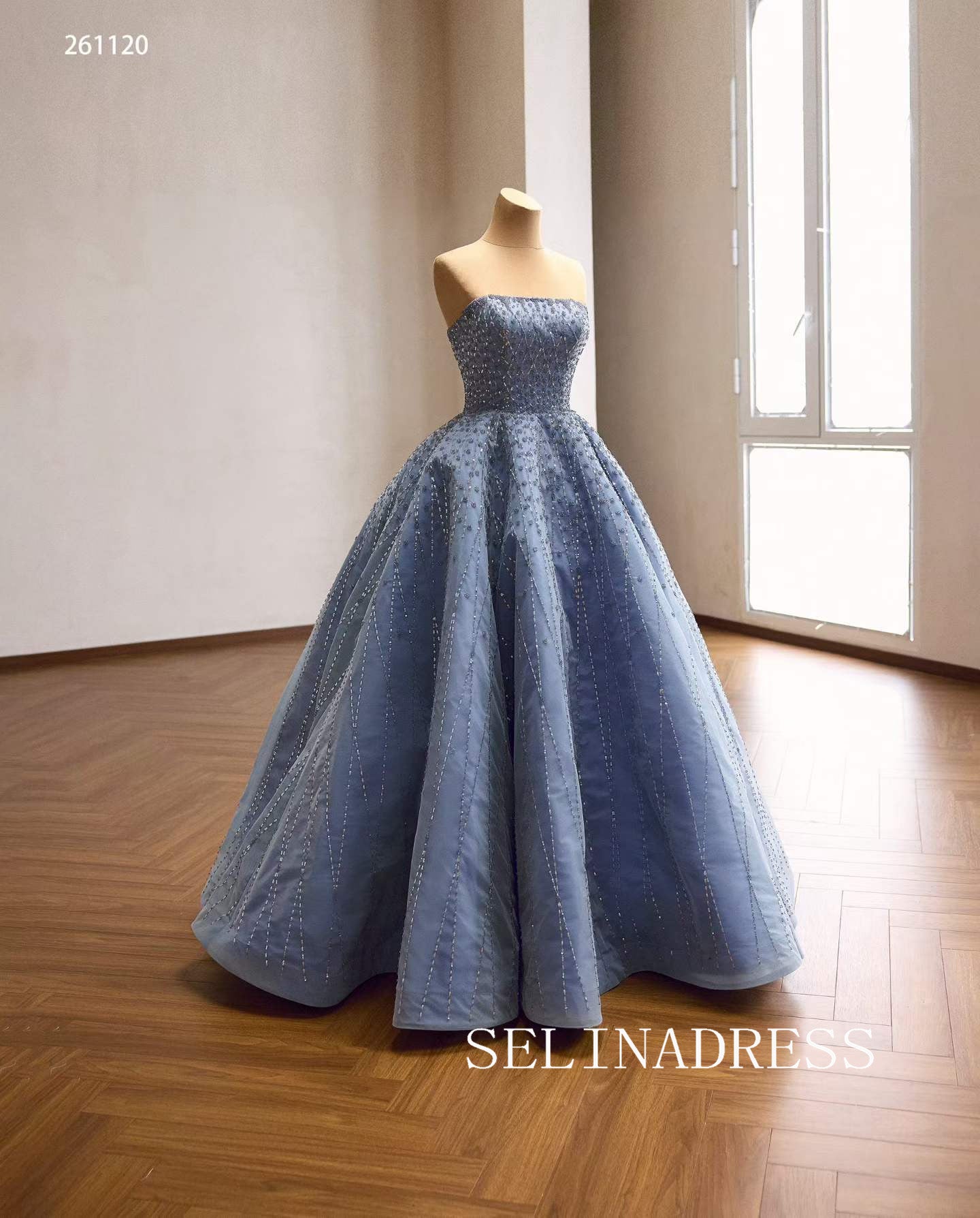 Stunning Blue Beaded Off-Shoulder Ball Gown with Intricate Lace-Up Back 261120|Selinadress