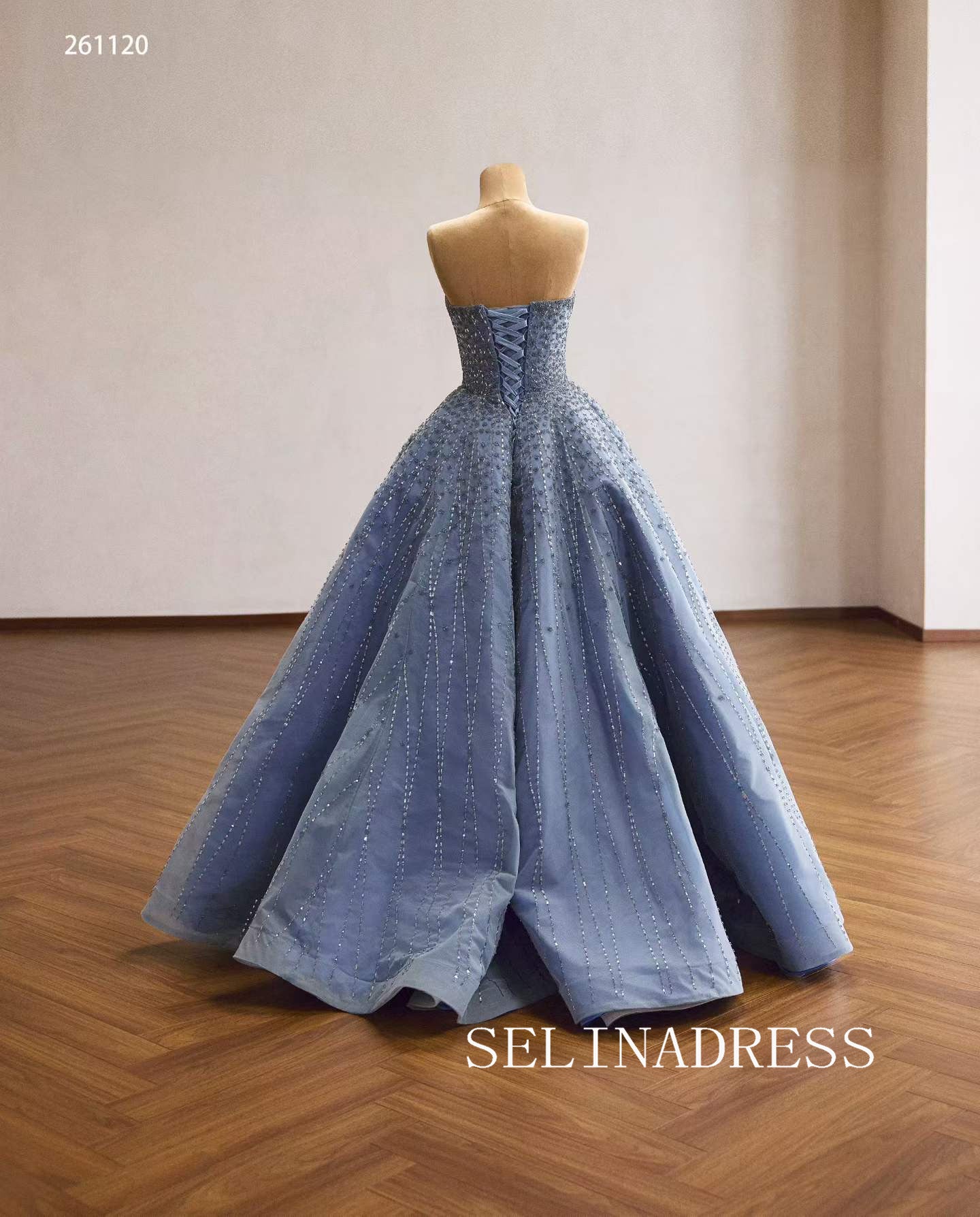Stunning Blue Beaded Off-Shoulder Ball Gown with Intricate Lace-Up Back 261120|Selinadress