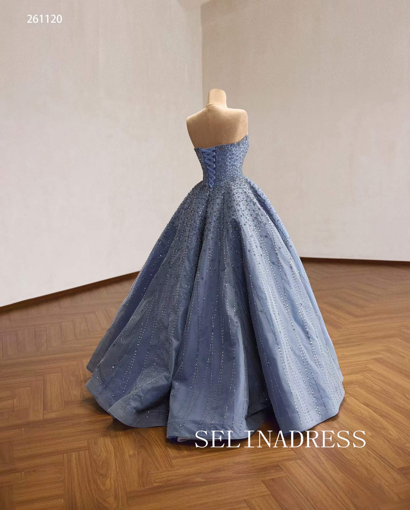 Stunning Blue Beaded Off-Shoulder Ball Gown with Intricate Lace-Up Back 261120|Selinadress