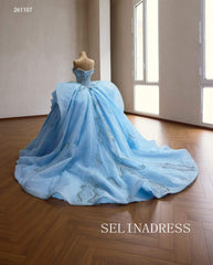 Stunning Ice Blue Ball Gown with Intricate Beaded Embellishments and Dramatic Ruffled Skirt 261107|Selinadress