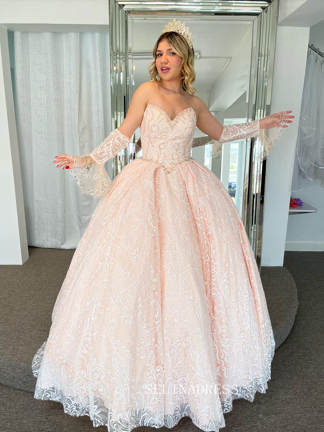 Sweetheart Beaded Pearl Pink Ball Gown Princess Formal Gowns Evening D SELINADRESS Sweetheart Beaded Pearl Pink Ball Gown Princess Formal Gowns Evening D SELINADRESS