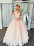 Sweetheart Beaded Pearl Pink Ball Gown Princess  Formal Gowns Evening Dress With Detachable Sleeves sew1090