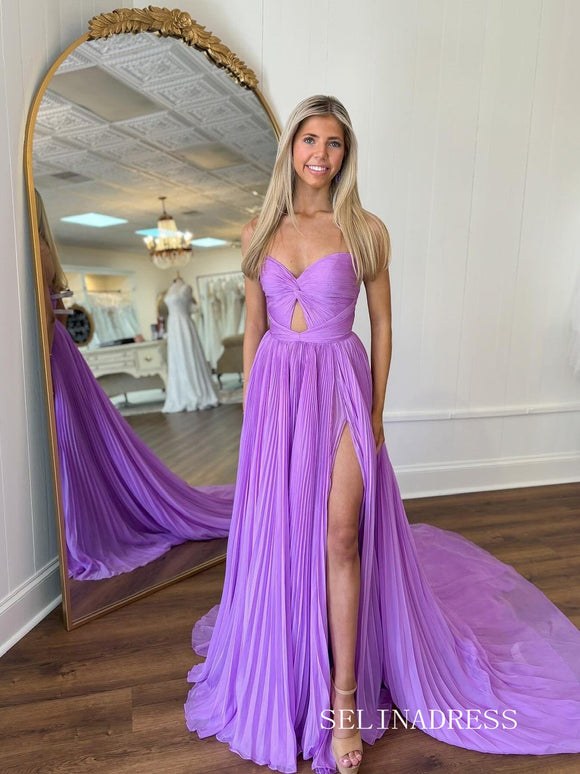Sweetheart Chiffon Purple A-line Long Prom Dress lpk929|Selinadress