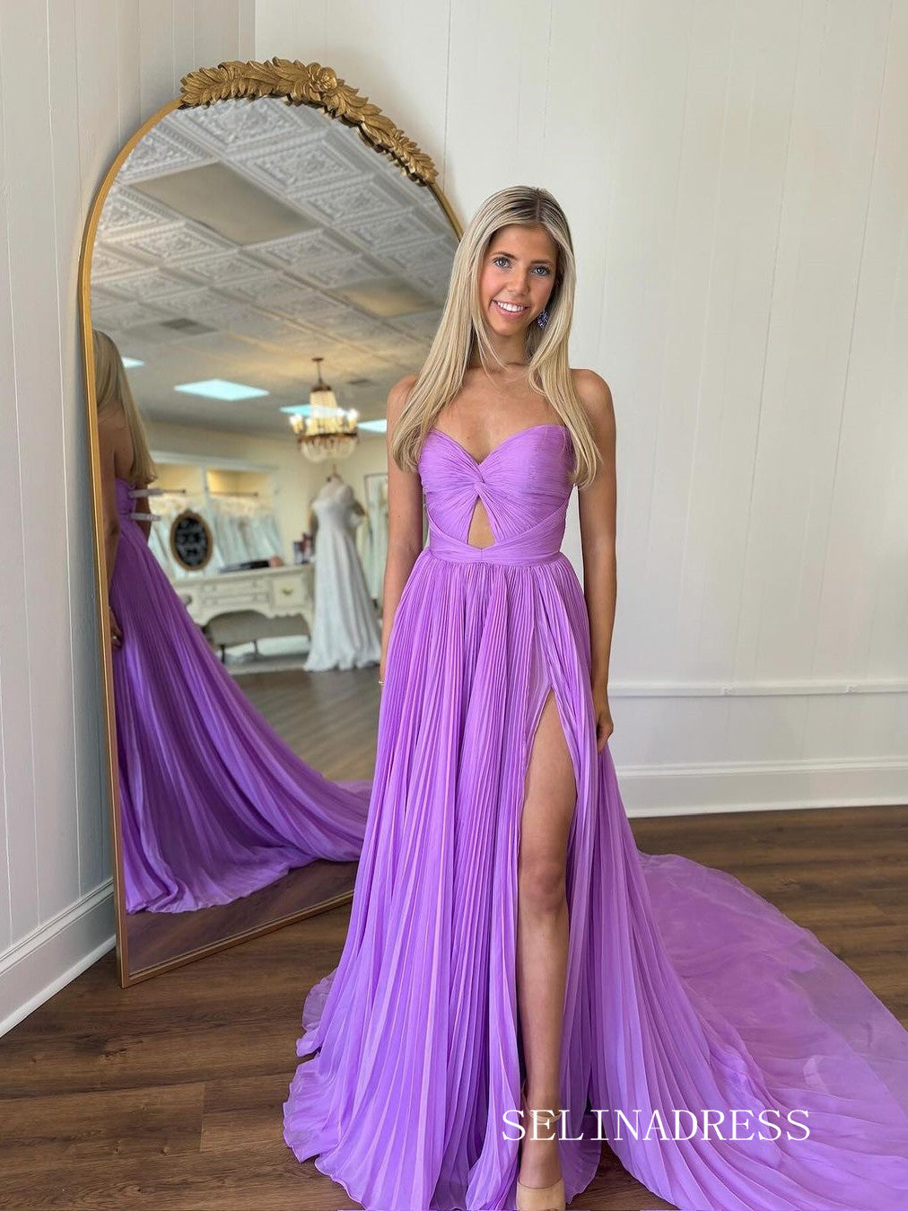 Sweetheart Chiffon Purple A-line Long Prom Dress lpk929 SELINADRESS Sweetheart Chiffon Purple A-line Long Prom Dress lpk929 SELINADRESS