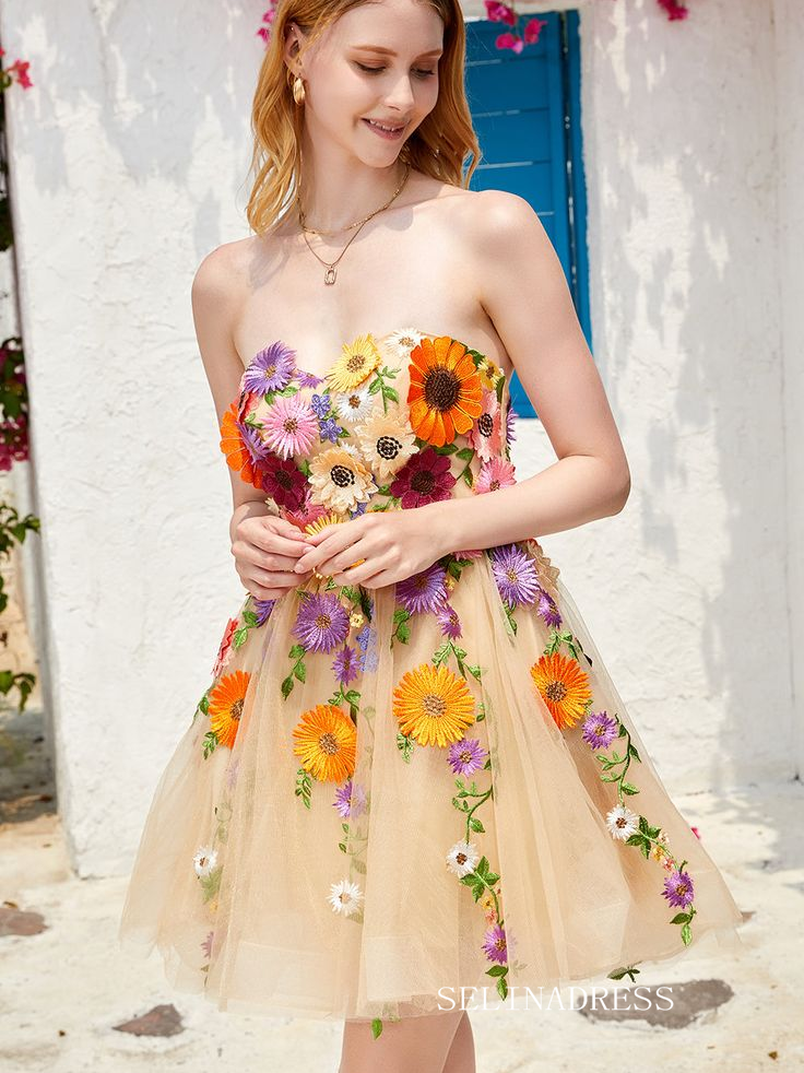 Sweetheart Floral Homecoming Dress Tulle Short Prom Dress EWR413 SELINADRESS Sweetheart Floral Homecoming Dress Tulle Short Prom Dress EWR413 SELINADRESS
