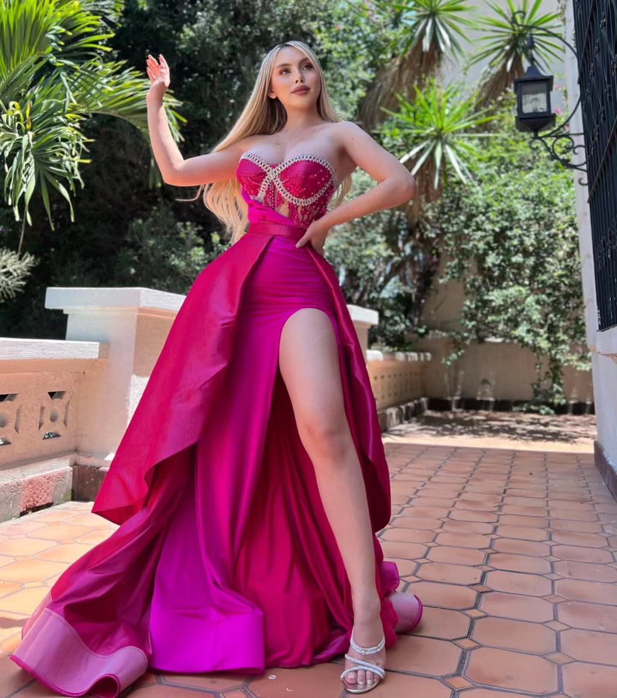 Sweetheart Fuchsia Long Prom Dress With High Split Satin Evening Dress SQO012|Selinadress