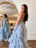 Sweetheart Gray Blue Tiered Tulle Ball Gown Long Princess Dress With Slit SEW1154|Selinadress
