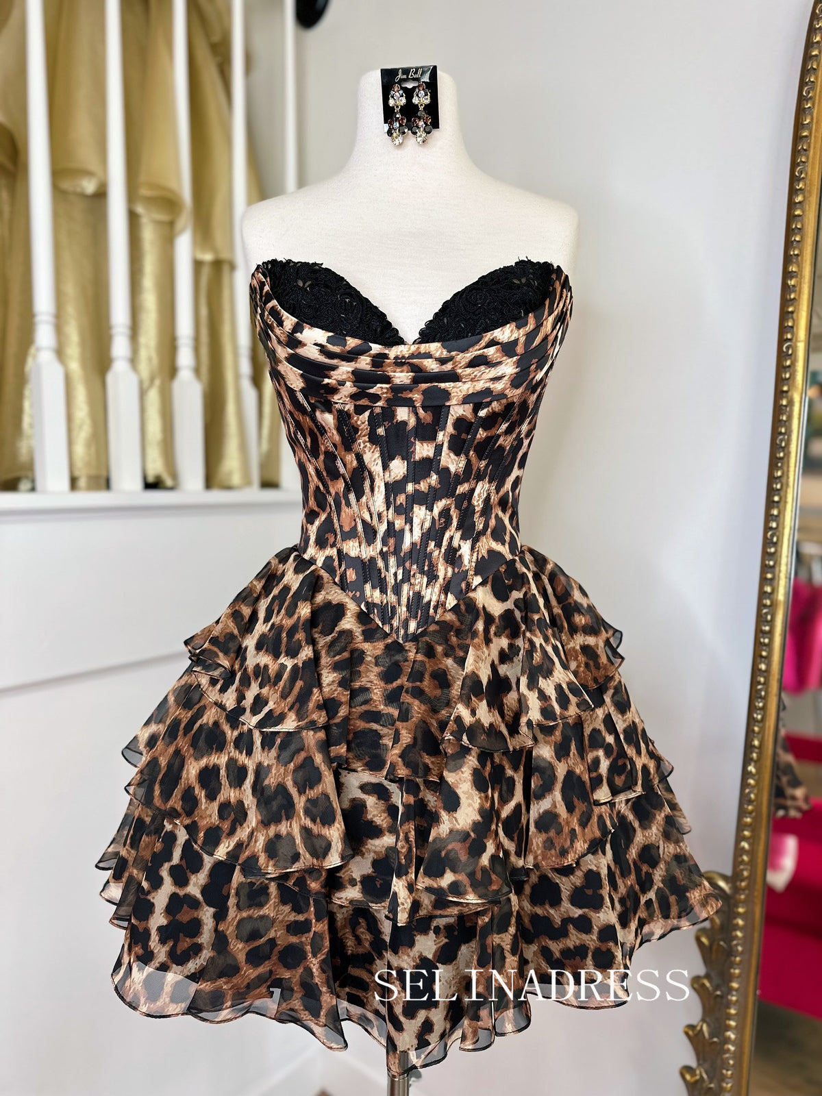 Sweetheart Leopard print A Line Tiered Short Homecoming Dress #SEA239|Selinadress