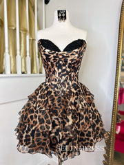 Sweetheart Leopard print A Line Tiered Short Homecoming Dress #SEA239|Selinadress